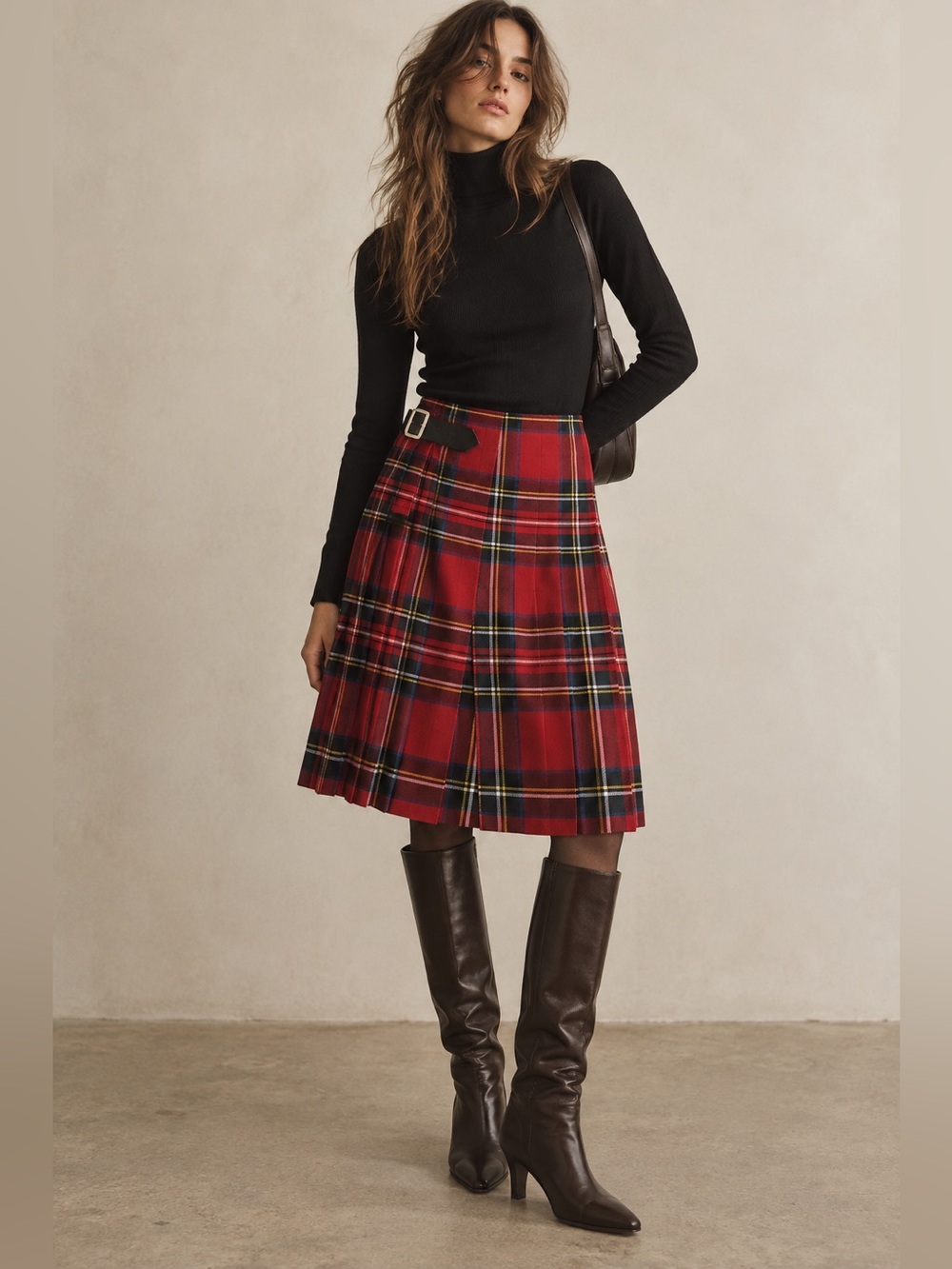 Scottish Highland Royal Stewart Tartan Plaid Kilt Pleated Midi Skirt Heritage